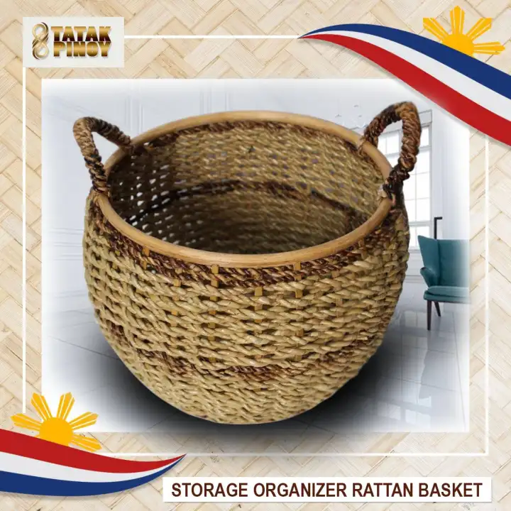 Tatak Pinoy Rattan Basket Storage, Rattan Storage Baskets For Shelves