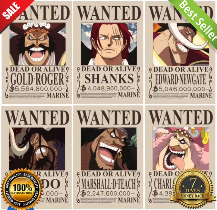 One Piece Yonko Emperor Wanted Poster Legit High Quality Print Wall Decor Gold D Roger Shanks Bigmom Kaido Whitebeard Edward Newgate Luffy Marshal D Teach Black Beard Lazada Ph