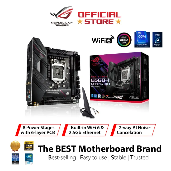 ASUS ROG Strix B560-I Gaming WiFi Intel® B560 LGA 1200 Mini-ITX motherboard, PCIe 4.0, 6+2 teamed power stages, WiFi 6,  2.5 Gb lan, M.2 backplate, Two-Way AI Noise Cancelation, USB 3.2 Gen 2x2