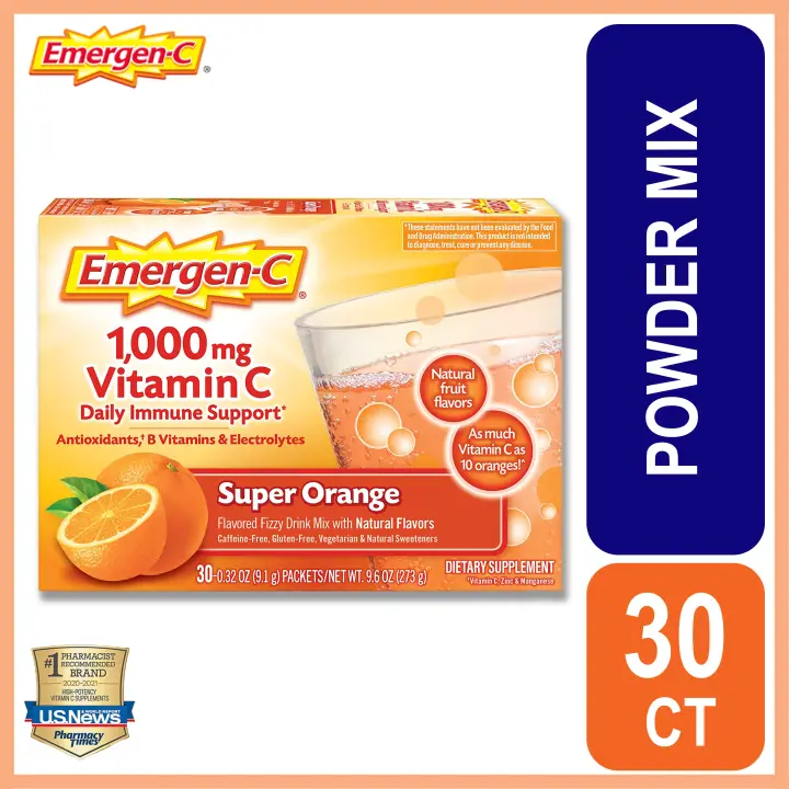 Emergen C 1000mg Vitamin C Powder With Antioxidants B Vitamins And Electrolytes Vitamin C Supplements For Immune Support Caffeine Free Fizzy Drink Mix Super Orange Flavor 30 Count Emergen C Lazada Ph