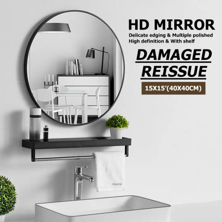Round Wall Mirror With Shelf Vanity, Wall Mounted Ledge With Vanity Mirror