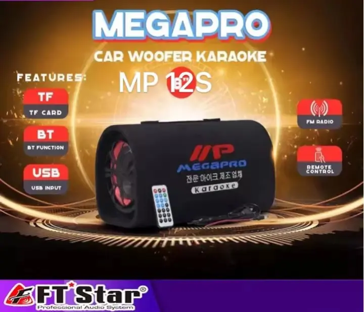 MEGAPRO CAR Speaker MP 12S/MP-12S/MP12S 12 Inches Bluetooth  Portable Motorcycle/Party Speaker  Mic-Input Car Woofer Free Platinum dm-6000  Wired Microphone