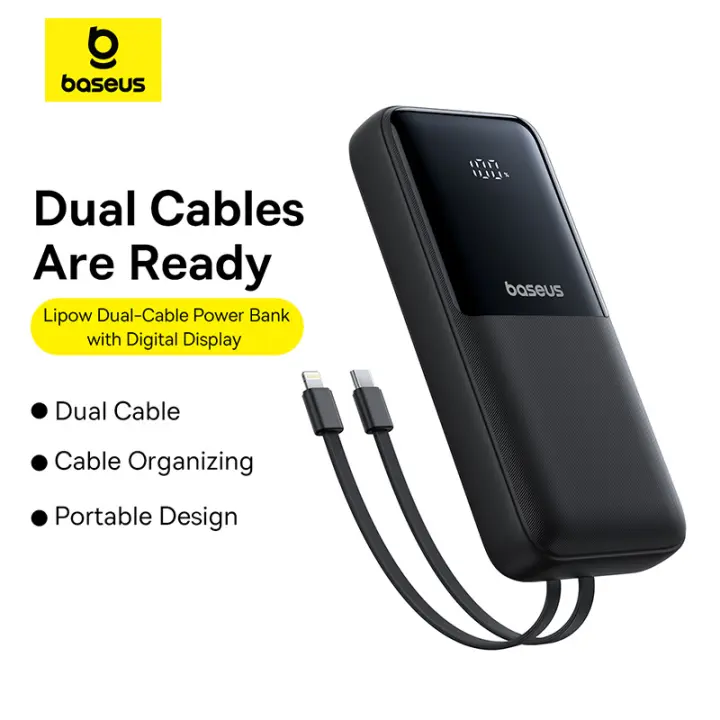 Baseus Lipow Dual-Cable Power Bank 20000mAh 22.5W Powerbank with Digital Display