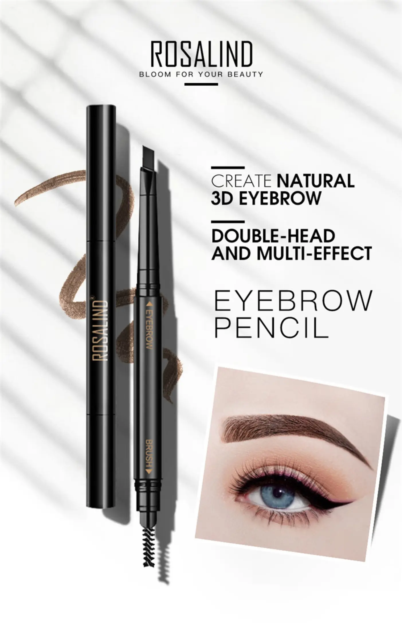 Rosalind Eyebrow Pen Waterproof With Brush Double Head Eyebrow Pencil Genuine Eyebrow Liner Gray Light Brown Drawing Eyebrow Pencil Korea Refill Dual Use Automatic Rotation Precise Brow Pencil Makeup 5 Colors