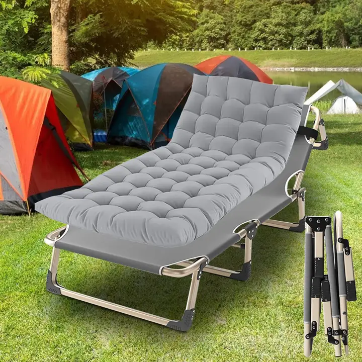 Folding Camping Bed Cot Portable Folding Sleeping Cots with Mattress for Adults Kids Double Layer Oxford Adjustable Chaise Recliner w/Pillow Outdoor Travel Camp Cots for Beach Camping Home and Office Nap
