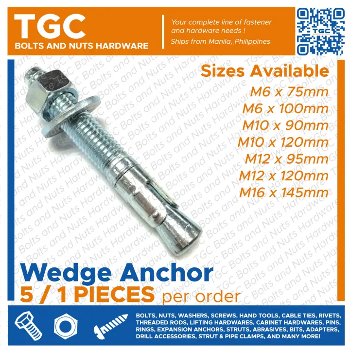 5PCS Wedge Anchor M6 / M8 / M10 / M12 / M16 Galvanized Plated also called Plated Expansion Bolt or Anchor Bolt Sleeve for Concrete TGC