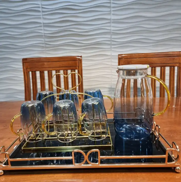Water Pitcher Glass Set With Serving Tray