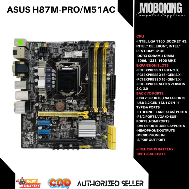 ASUS H87M-PRO/M51AC 4TH GEN  Intel H87 LGA 1150 micro ATX i3 i5 i7 DDR3 32GB I MOBOKING