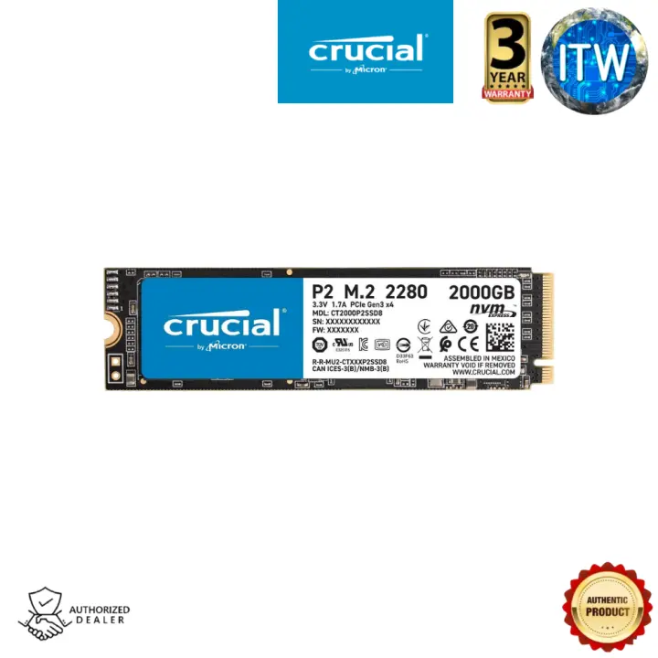Crucial P2 2TB PCIe M.2 2280SS SSD - PCIe NVMe Gen 3 2,400 MBs Read ...