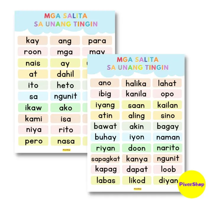 2 PCS. MGA SALITA SA UNANG TINGIN LAMINATED POSTERS FOR READING/A4 SIZE