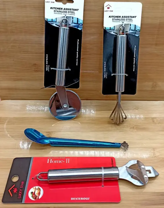 4 IN 1 SET / STAINLESS STEEL BUKO SCRAPER / PIZZA CUTTER / CAN OPENER MANUAL /057/006/020/031