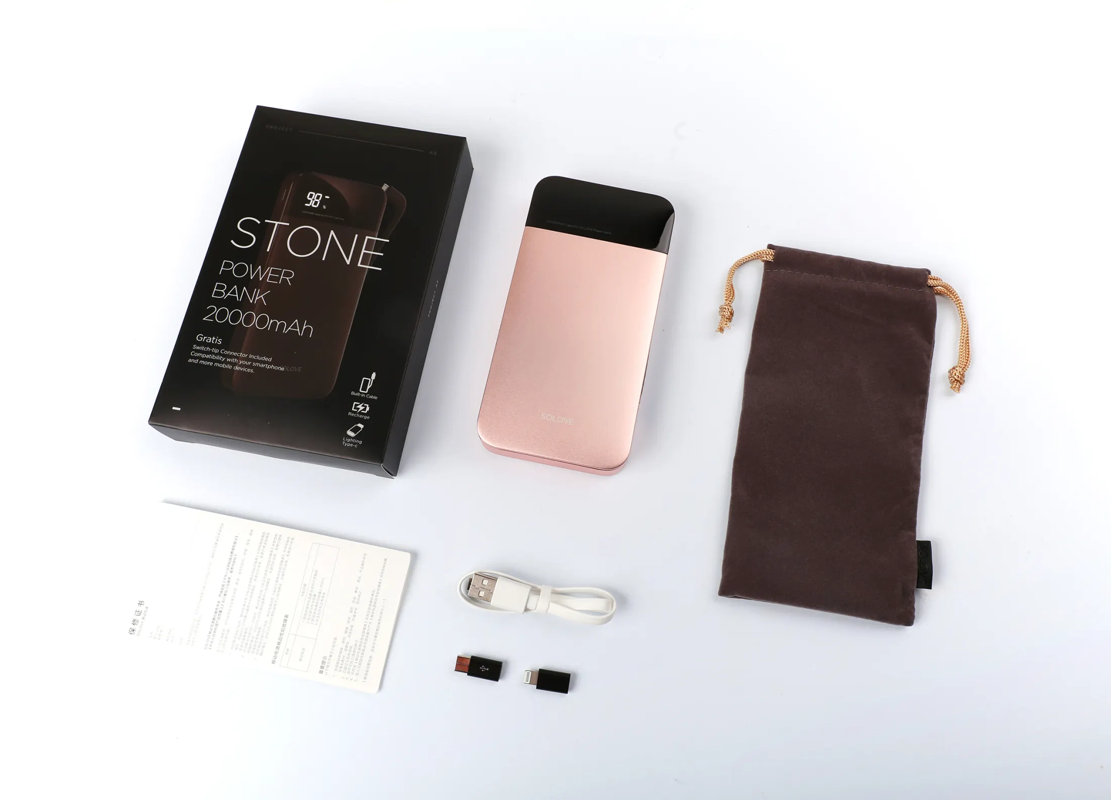 Fantasy E Life Solove A5 High Capacity Portable Power Bank Built In Cable 000mah With Screen Display Universal Quick Charging Smart Compatible With A Variety Of Devices Support Android Lightning Type C Gifts