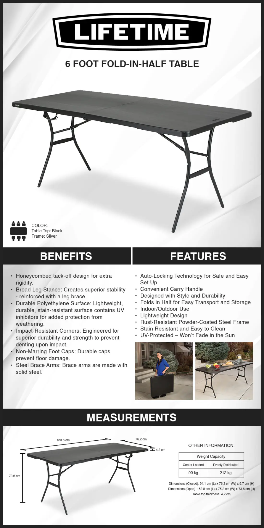 Lifetime 6 Ft Fold In Half Table Black Lazada Ph