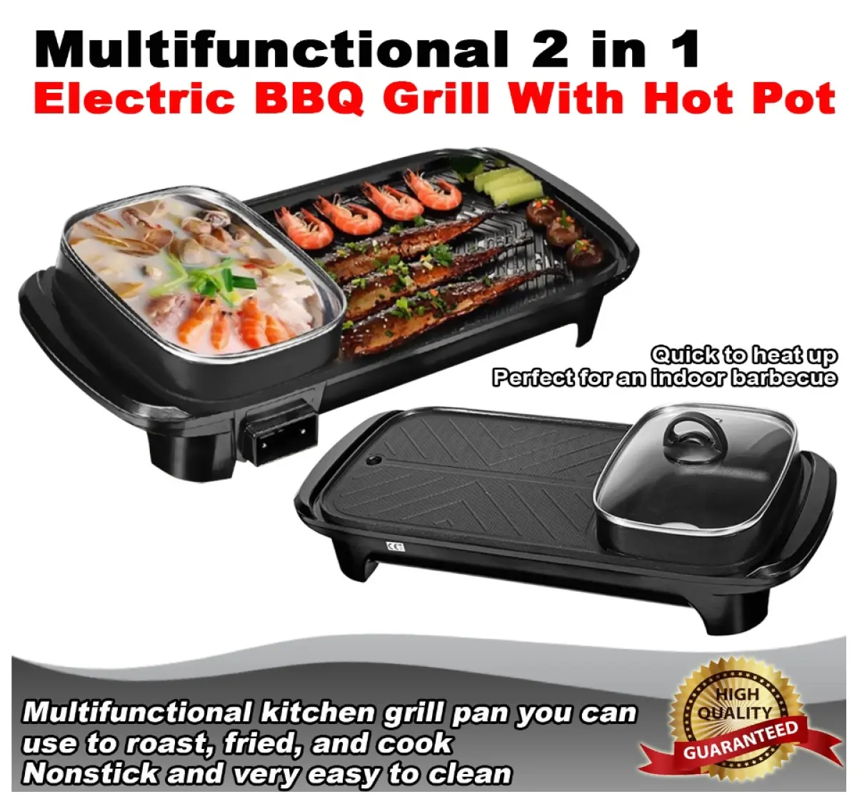 High Quality Multi-functional 2 in 1 Electric BBQ Grill With Hot Pot