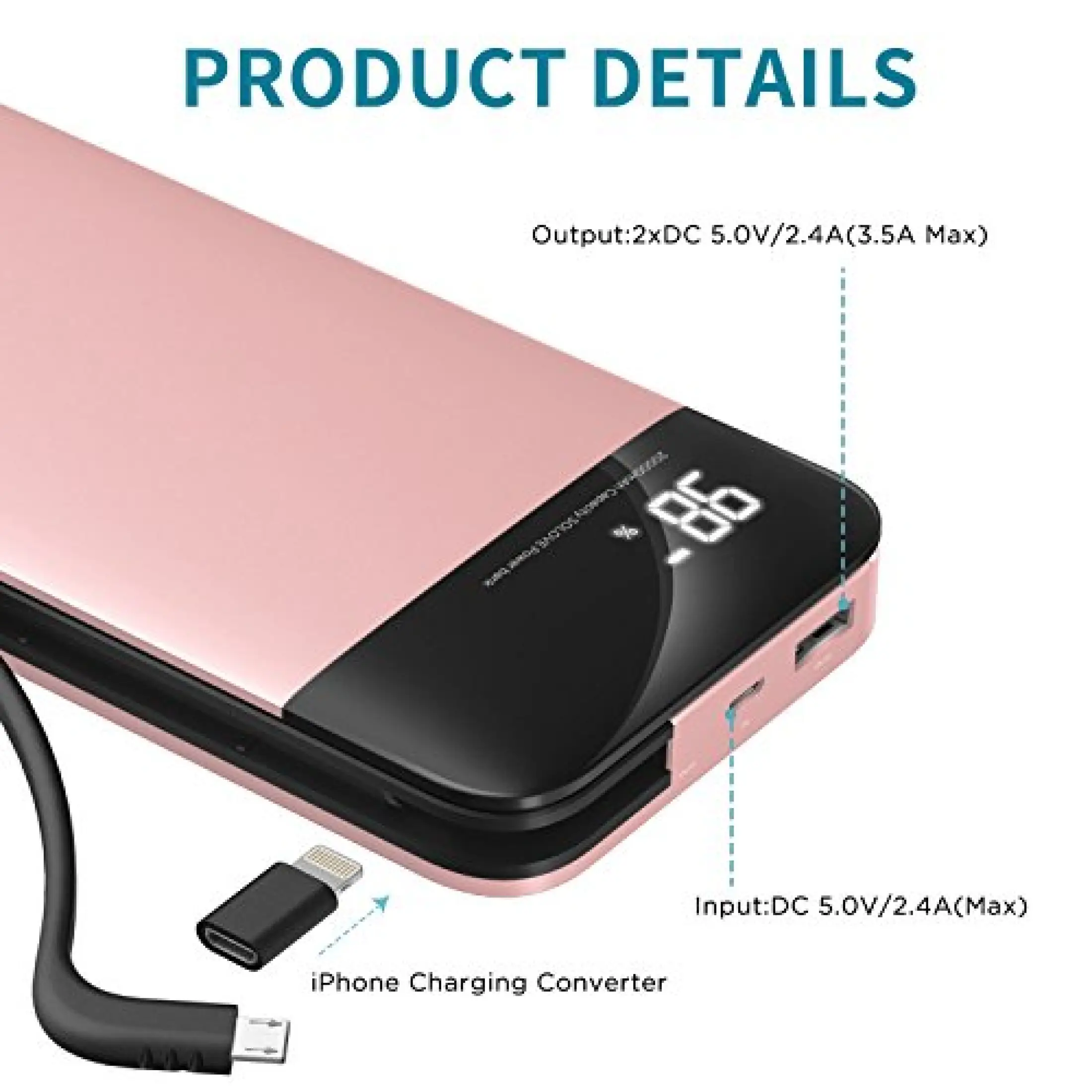 Fantasy E Life Solove A5 High Capacity Portable Power Bank Built In Cable 000mah With Screen Display Universal Quick Charging Smart Compatible With A Variety Of Devices Support Android Lightning Type C Gifts