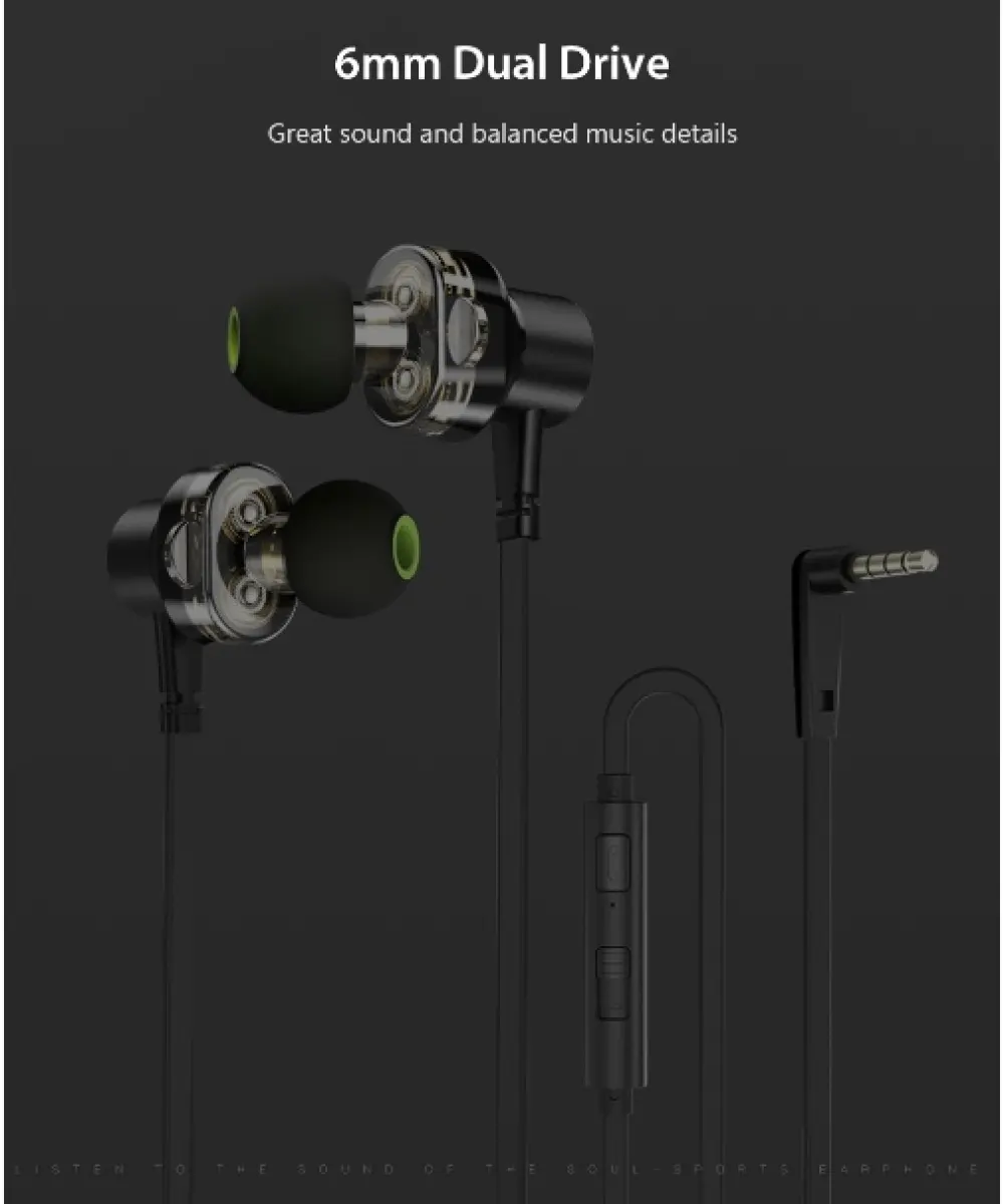 Awei Z1 Dual Dynamic Drivers Wired Super Bass Stereo Sports Earphone Headphones With Microphone