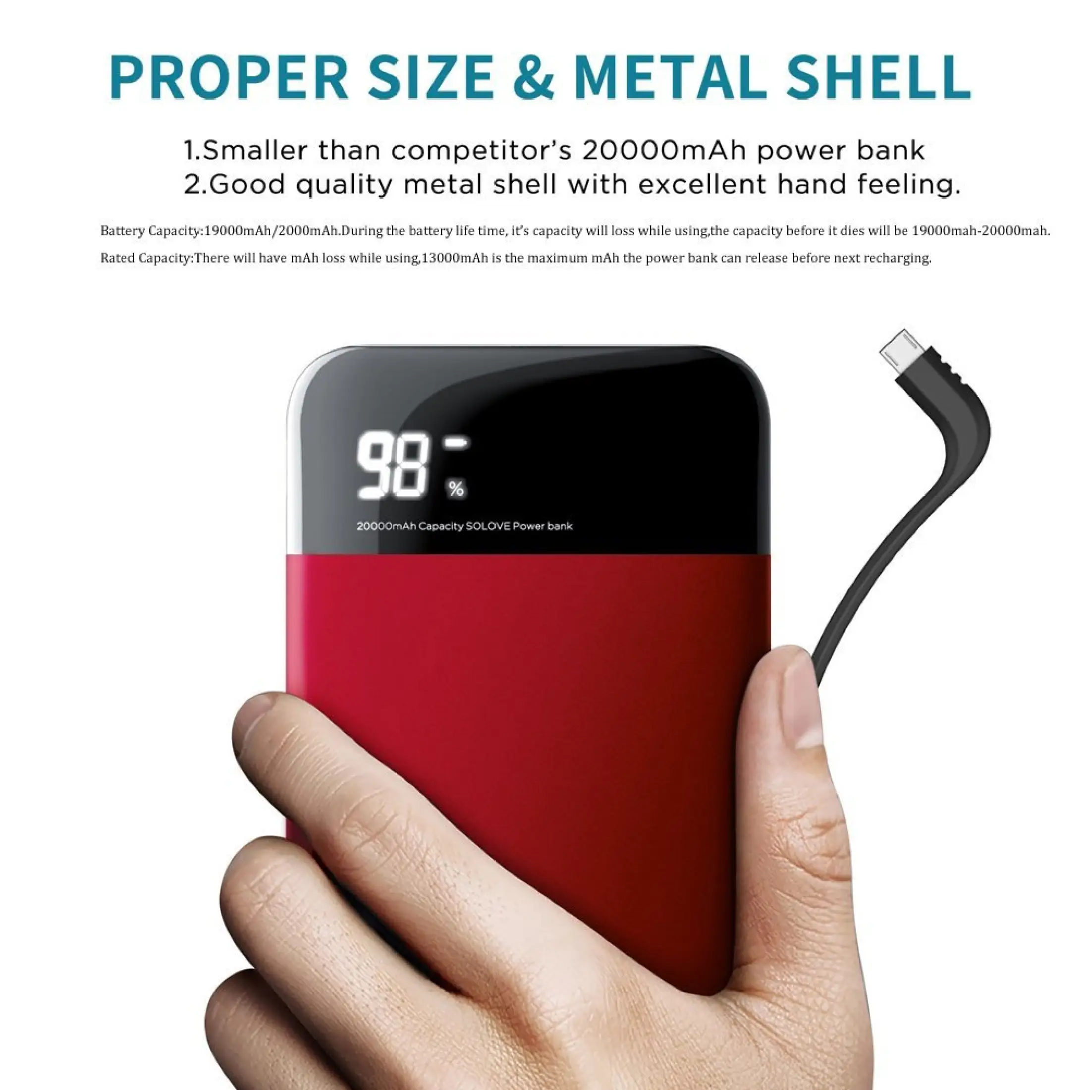 Fantasy E Life Solove A5 High Capacity Portable Power Bank Built In Cable 000mah With Screen Display Universal Quick Charging Smart Compatible With A Variety Of Devices Support Android Lightning Type C Gifts