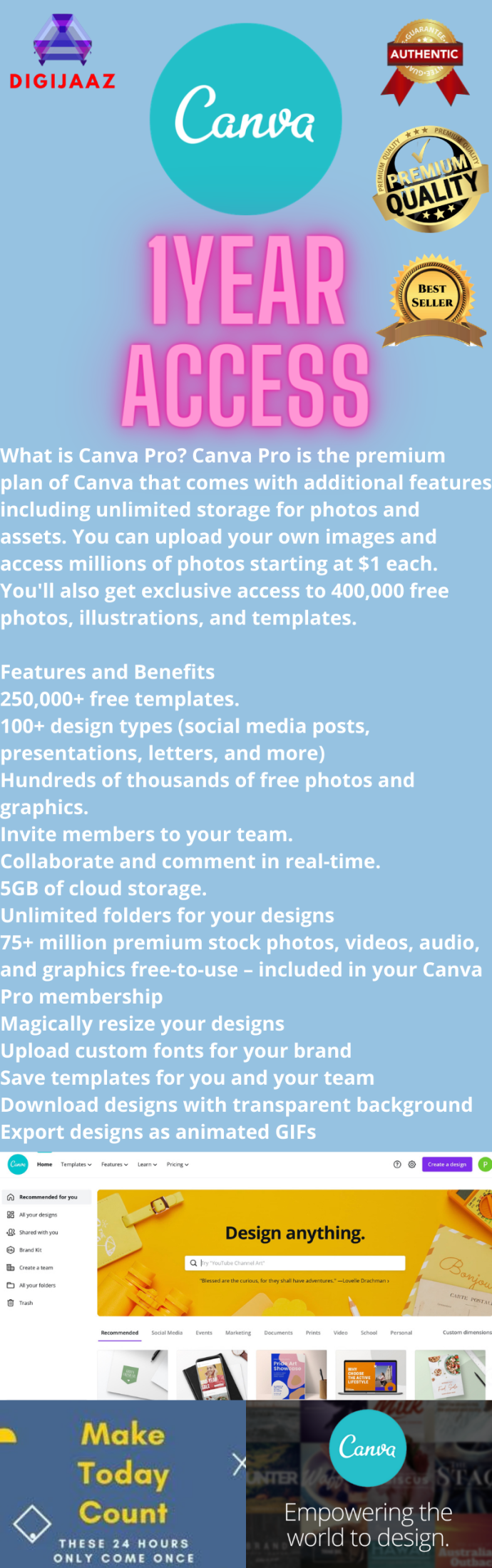 Digijaaz 1 Year Canva Pro Premium Account Canva Pro Account Access Price Philippines For Students Education Making Deisign Logo School Project Canva Pro Mod Apk Canva Pro Free Designs Editing Ecommerce