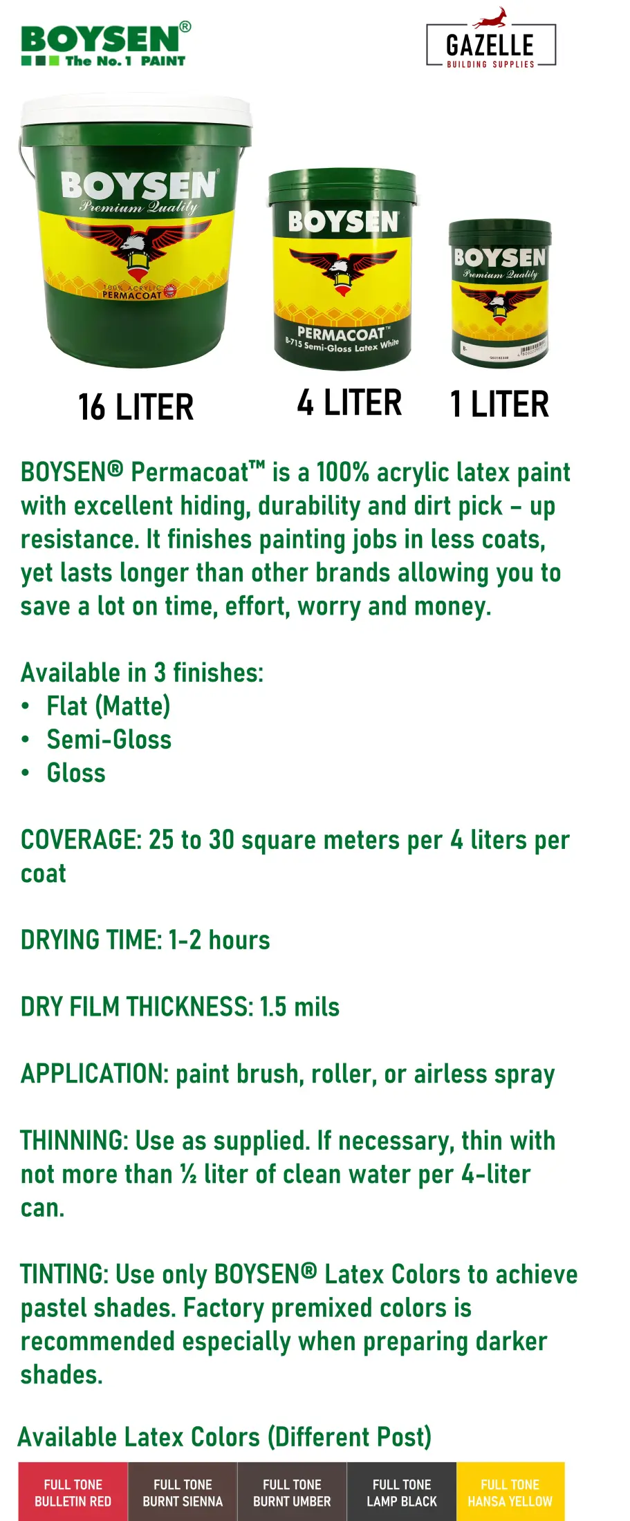 Boysen Permacoat White Latex Arcylic Paint Flat Semi Gloss Gloss 1l 4l 16l Lazada Ph