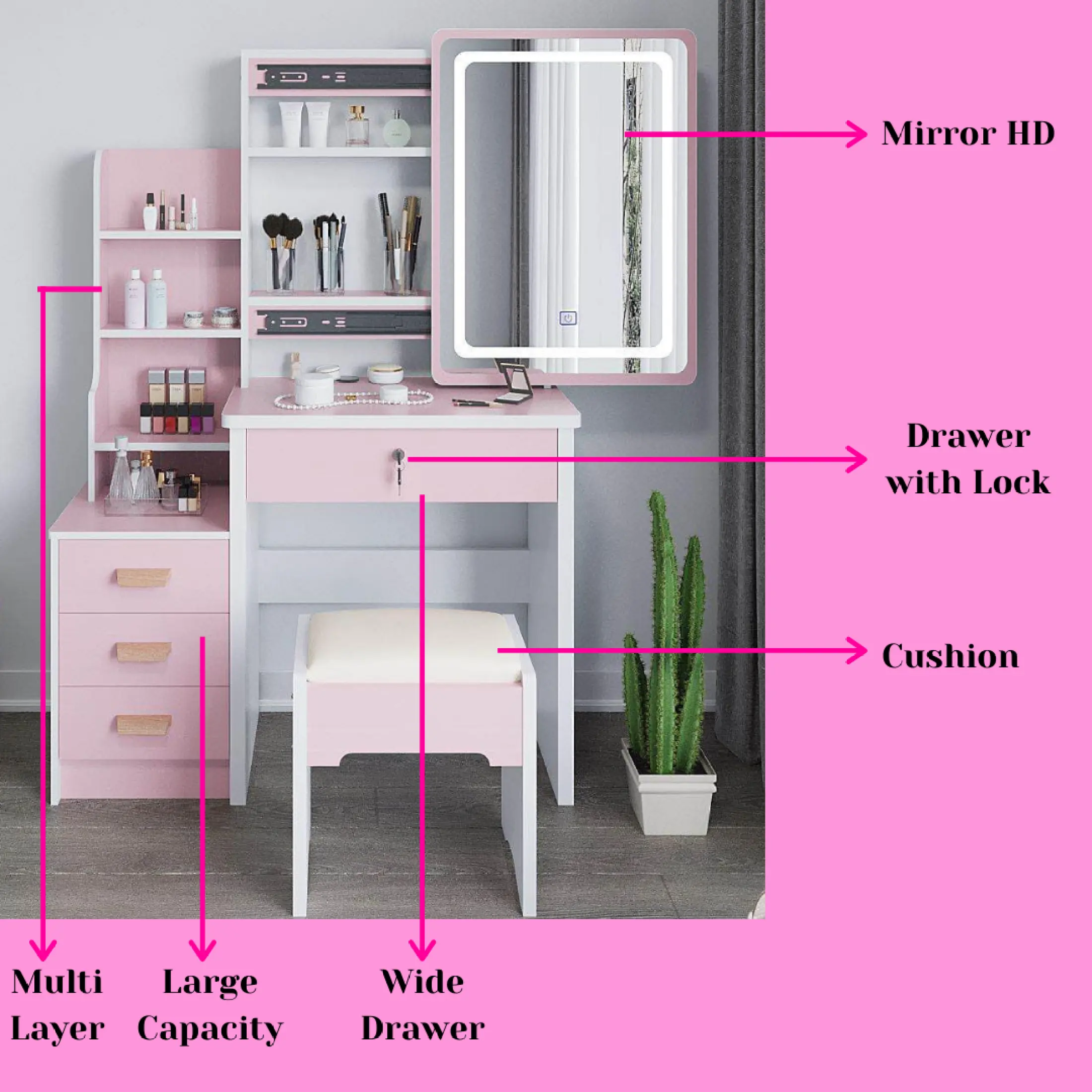 Mirror Vanity Dresser Cabinet, Dresser Vanity Bedroom