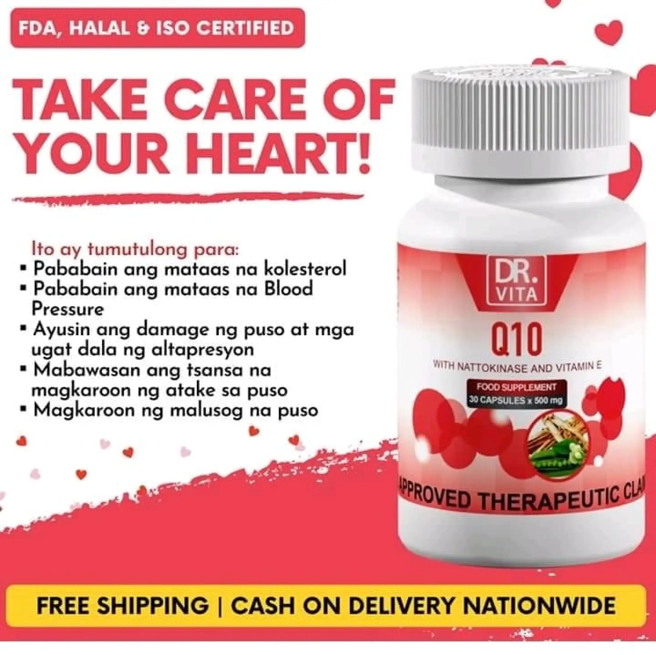 Vierde blad Noodlottig Authentic Dr. Vita Q10 with Nattokinase and Vitamin E for Healthy heart,  Control blood pressure and cholesterol, Treat Heart Failure, repair damage  to the heart , repair damage to the heart ,