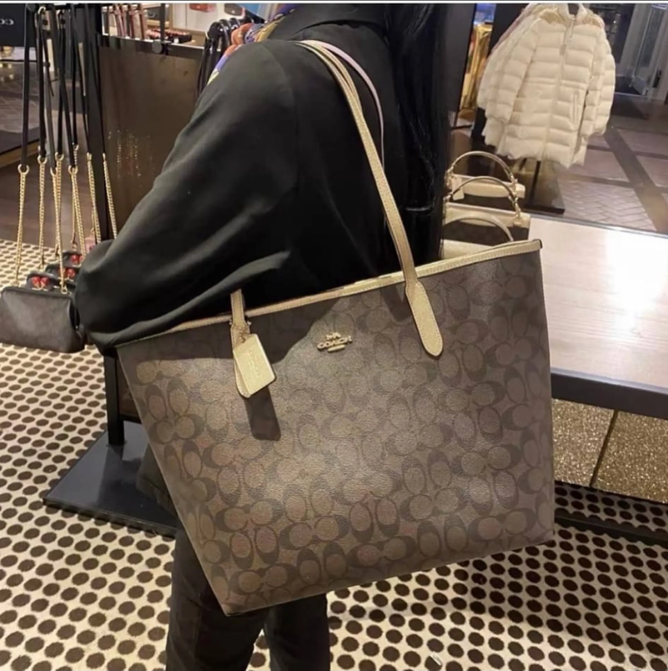 Coach C1781 City Tote In Brown Signature Coated Canvas With Metallic Pale Gold Crossgrain Leather Details Women S Bag Lazada Ph