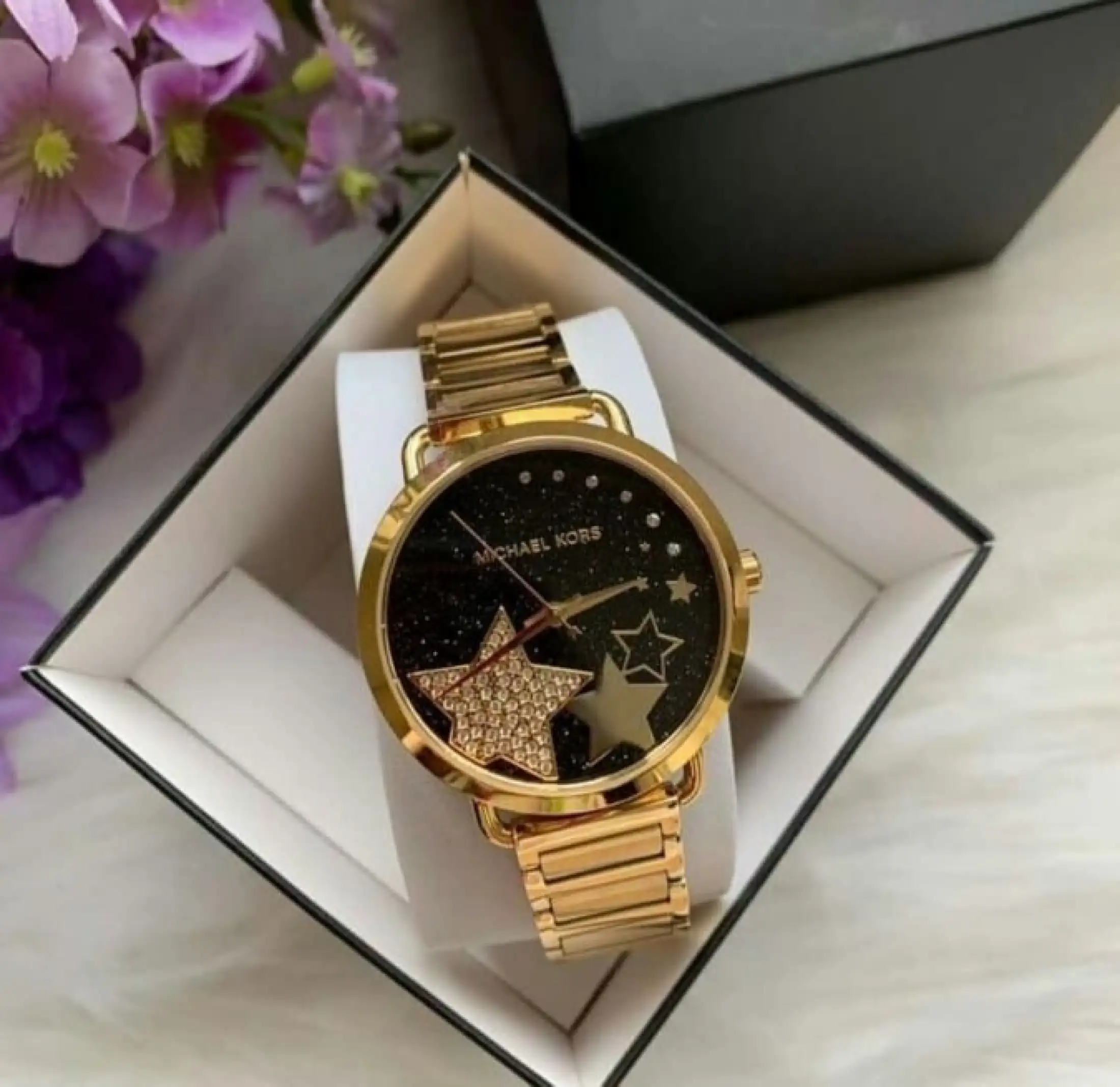 sådan Produkt søm Michael Kors Stainless Steel Ladies Watch - MK3794 Portia Black Crystal  Pave Dial Stars Fixed Dial Gold Bracelet Watch | Lazada PH