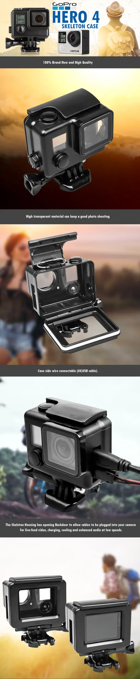 Gopro Hero3 3 4 Hollow Back Door Protective Skeleton Housing Black Out Case Lazada Ph